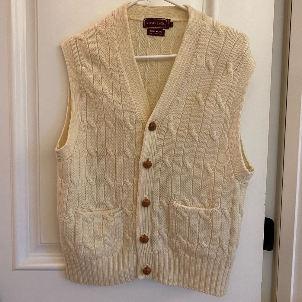 Cream Wool Cable Knit Jeffrey Banks Sweater Vest